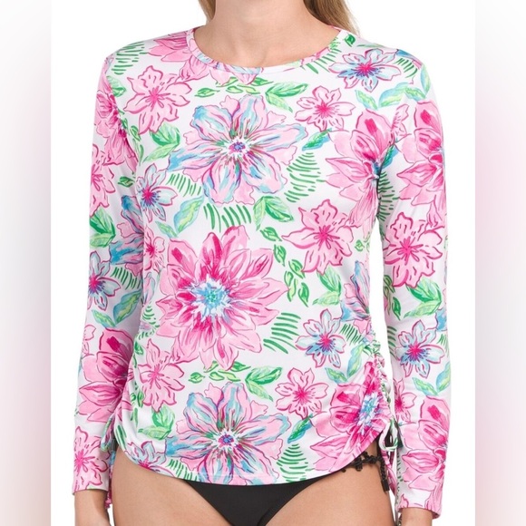 Stella Parker Long Sleeve Rash guard UPF 30 Floral Pull Over Swim Shirt Size XL - Picture 10 of 14